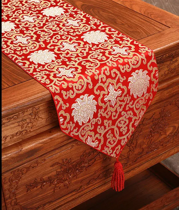 Happy Fancy Chinese Silk Fabric Table Runner Christmas Rectangle Damask Table Cloth Decorative Dining Table Mat 200x33cm
