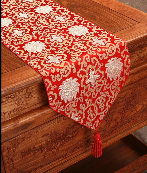 Happy Fancy Chinese Silk Fabric Table Runner Christmas Rectangle Damask Table Cloth Decorative Dining Table Mat 200x33cm207s