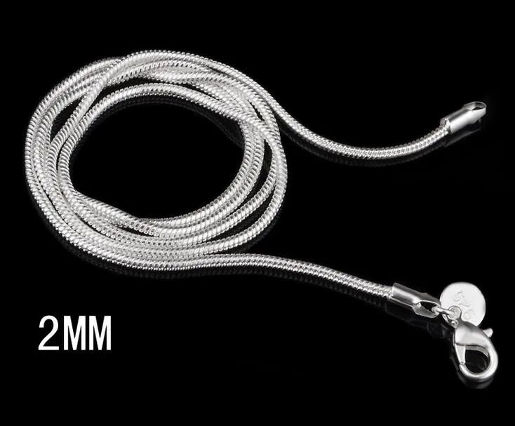 2MM 925 Sterling Silver Snake Chain Necklace 16 18 20 22 24 inch Chains Designer Necklace Jewelry Wholesale Factory Price