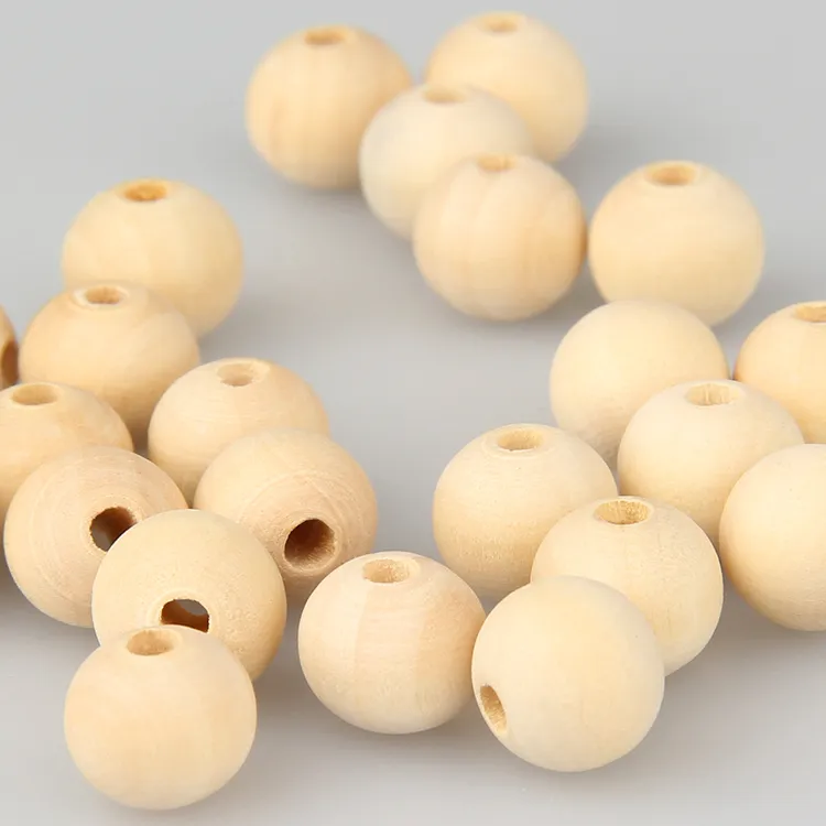 Perles rondes en bois de couleur bois naturel, 20mm, 15mm, 12mm, 10mm, perles en bois de haute qualité, sans plomb, accessoires de bijouterie à faire soi-même, vente en gros