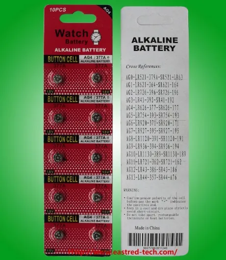 500cards/Lot Mercury free AG4 LR626 SR626 377A 1.5V Button Cell Battery Watch Battery 10pcs per Card