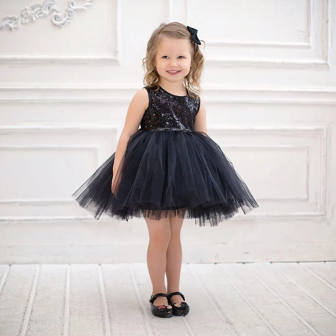 Kid Baby Girls Black Sequin Mesh Dress Princess Baby Shiny Sequined Mesh Dress Sundress Wedding