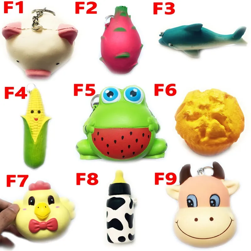 Squishy Speelgoed Kikker Cake Dier Kip Dolphin Corn Squishs Slow Rising 10 cm 11cm 12 cm 15 cm Zachte knijpen Leuke Gift Stress Kinderen Speelgoed F10