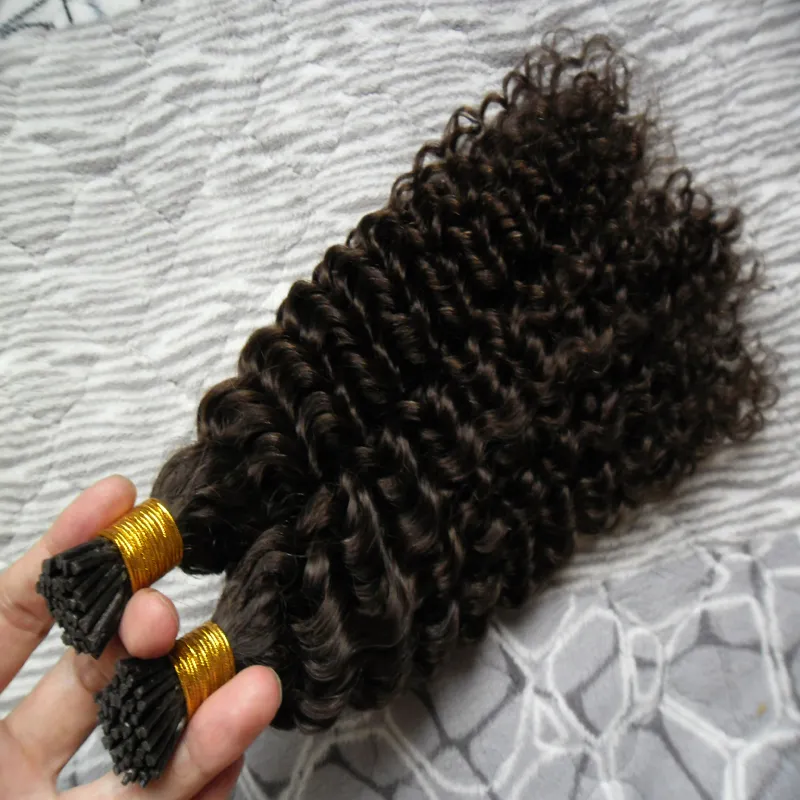 I Wskazówka Włosy Rozszerzenia Brazylijski Kinky Curly 100g 100s # 4 Ciemnobrązowe Włosy Pre Bonded Hair No Remy Human Hair Extensions