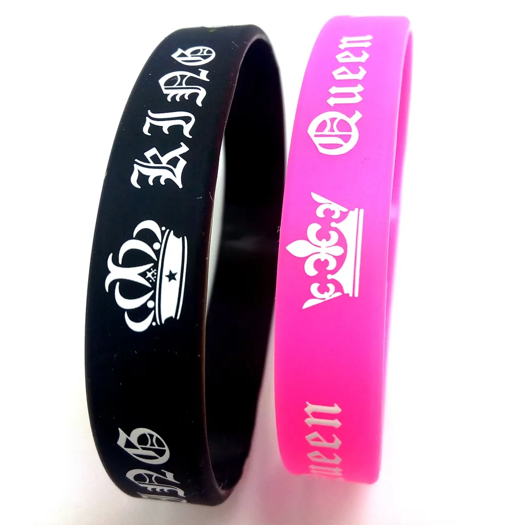 Lovers Couples King and Queen Silicone Bracelets Her King His Queen Charm Wristbands Anniversary Christmas Xmas Birthday Gift Favor