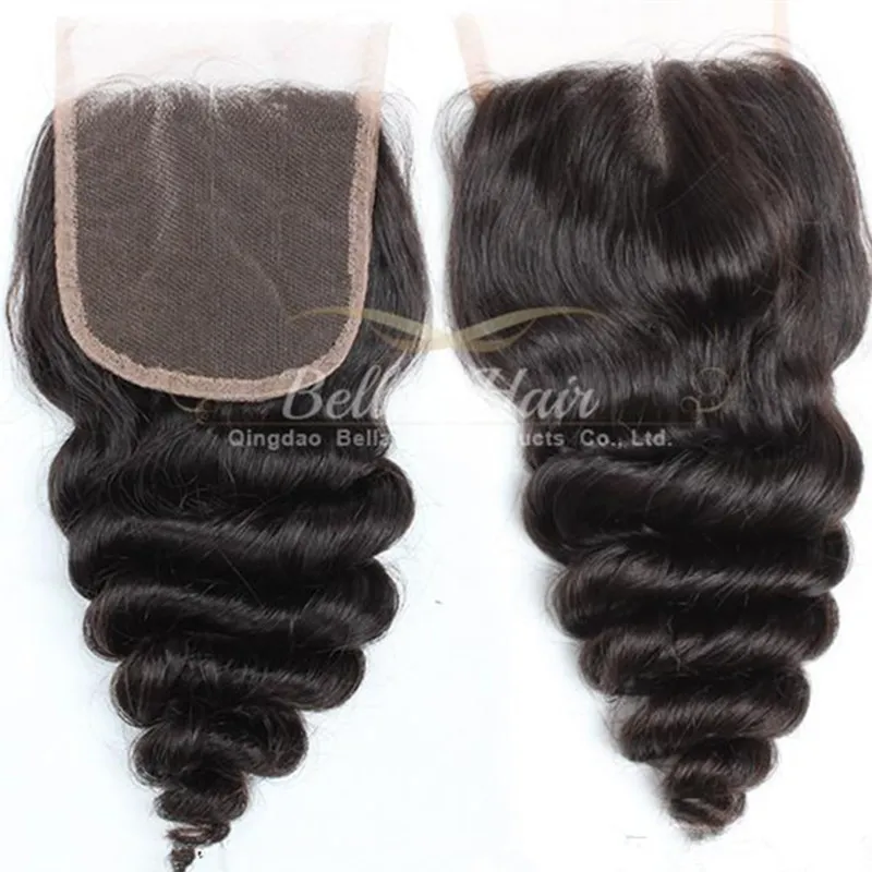 4 * 4 Naturlig hårlinje Lös våglåsning HD / Medium Brown Lace Human Hair Middle Part Brazilian