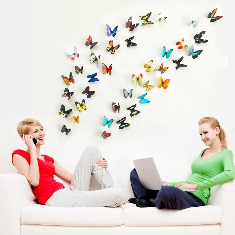 3D Butterfly PVC Wall Sticker Set Home Decor Simulation Butterfly Wall Stickers 8 Group Colors Wall Stickers