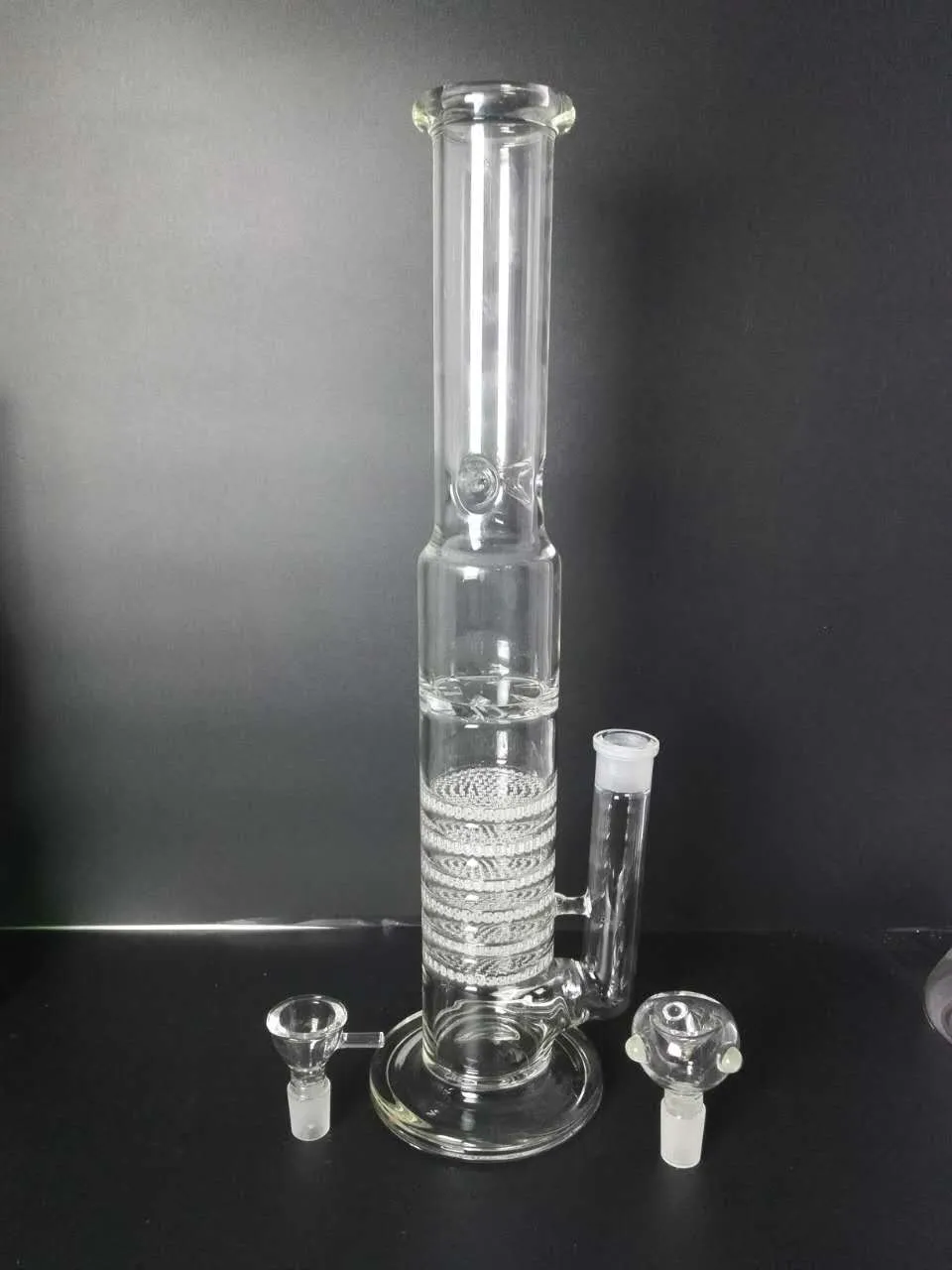 H: 45 cm Szklany Bong Handy Water Pipe 7 Warstwa Perkolnie Perkolator Bubbler Recykler Platform Oil Platform Ash Catcher 18mm Wspólna Miska Przenośna