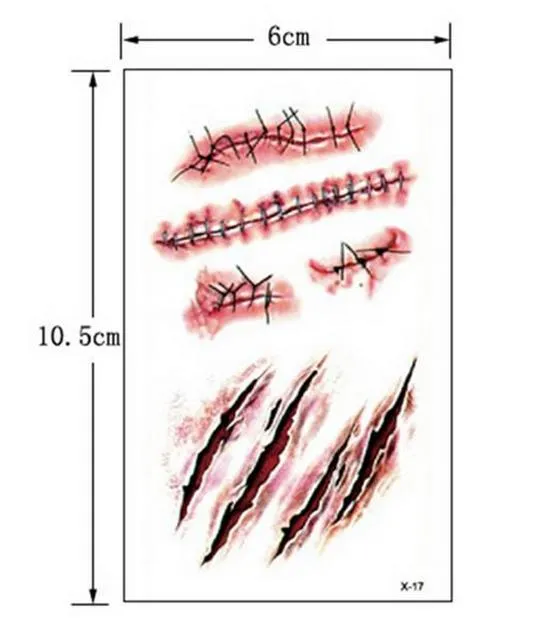 Halloween Zombie Scars Tatuaggi adesivo Falso Crosta Sanguinante Trucco festa Forniture eventi di Halloween Horror Ferita Spaventoso Sangue Lesioni Stic4027500