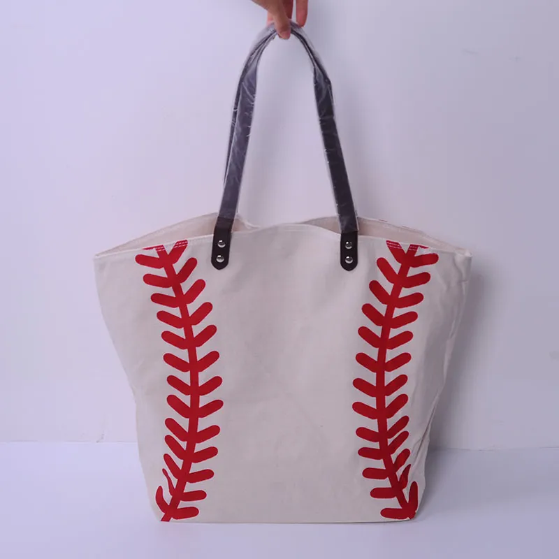 Classic Printing Baseball Bag 25pcs Lot GA Warehouse White Baseball-Mom Travel Bags Canvas Shopping Purse Team Accessories Tote DOMIL281