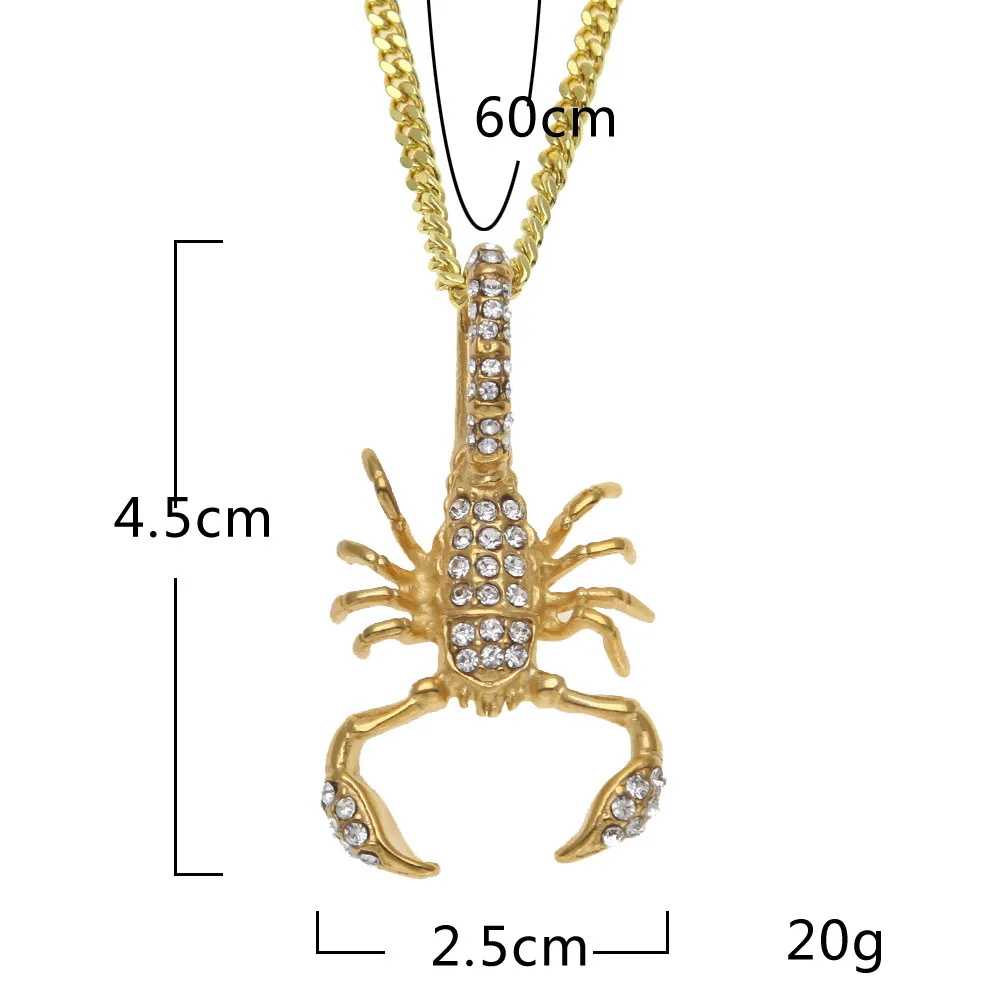 ciondolo scorpione in acciaio inossidabile ghiacciato color oro collana con ciondolo animale con strass ghiacciato moda gioielli hip hop295B