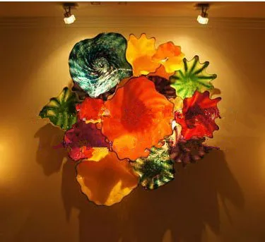 Moderna vägglampor 100% handblåst Murano Art Decor Flower Glass Plates Vardagsrum Heminredning