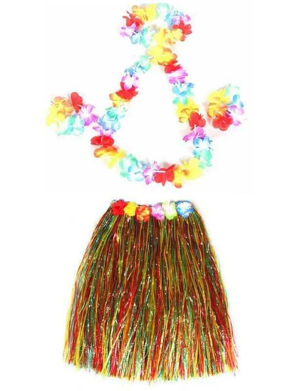 60cm Hawaiian Hula Grass Skirt + Lei Set for Adult Luau Fancy Dress Costume Party Beach Flower Garland Set Free Ship