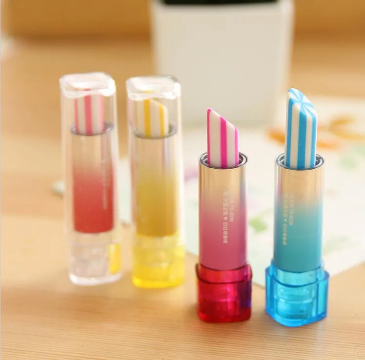 Borrador de goma lindo creativo del lápiz labial de Kawaii para el regalo del estudiante de los niños artículo de la novedad útiles escolares envío gratis G1016