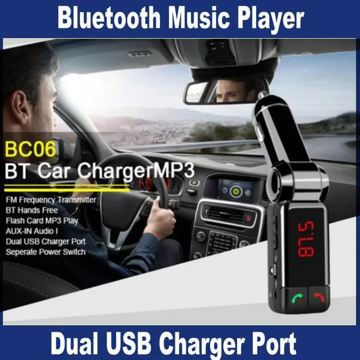 Universal Car Accessories mini car charger bluetooth handsfree with double USB charging port 5V/2A LCD U disk FM broadcast Mp3 Player OM-CD4