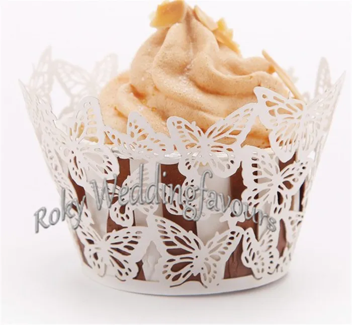 Pearl Paper Butterfly Cupcake Wrapper Party Gift Cupcake Shower Package for Wedding Sweet Reception Supplies