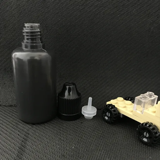 30ml schwarze Farbe E Flüssigkeitsflasche leer 30 ml PE Weichplastik Nadel Tropfflaschen mit langen schlanken Spitzen für Vape Juice DHL