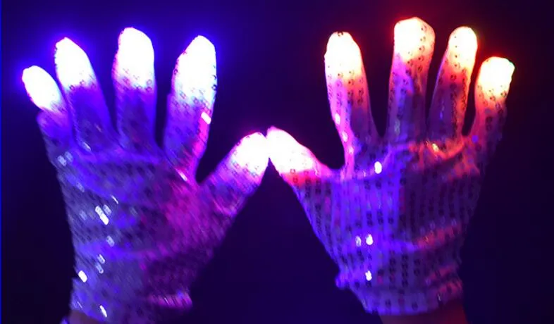 LED Blinkande Silver Sequins Handskar Party Dance Finger Lighting Glow Mittens Handskar Bar Halloween Jul Performance Stage rekvisita