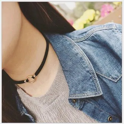 Punk Japan Läder Chokers Fashion Simple 2 Layered Collar Halsband för Kvinnor Cirkel Clasps Charms Koreanska Smycken Gratis frakt