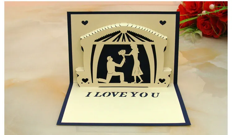 Handmade 3D Pop UP I Love You Card Creative Valentine's Day Wedding Greeting Cards Festive Party Supplies