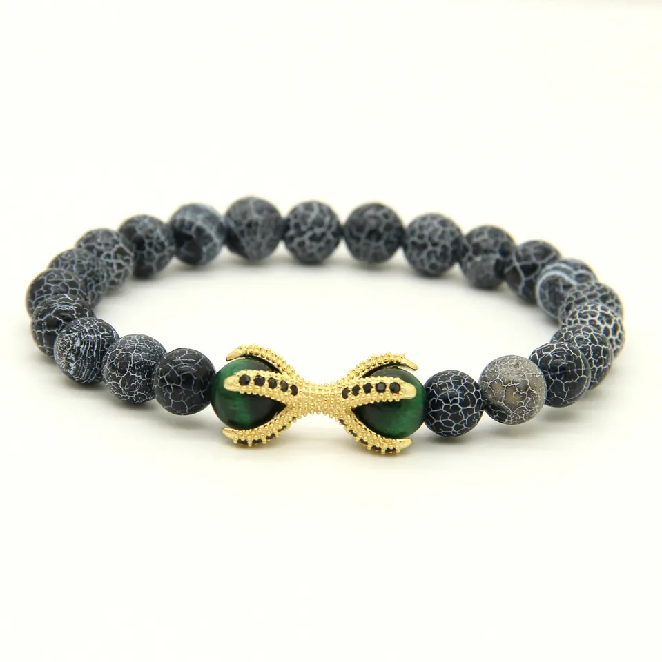 1 pz pietra naturale con perline occhio di tigre micro intarsio nero CZ perline bracciali con perline artiglio d'aquila