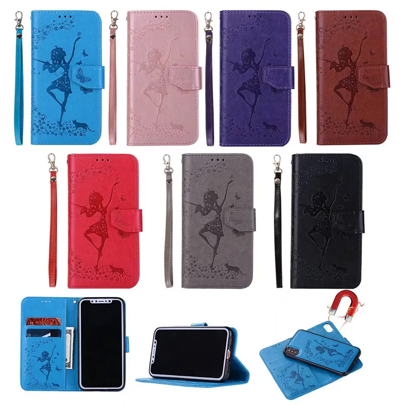 Pour iphone X 8 PU portefeuille housse 2 en 1 petite fille pochette avec fente pour carte support de support sangle Portable pour iphone 7plus 7 6plus 6