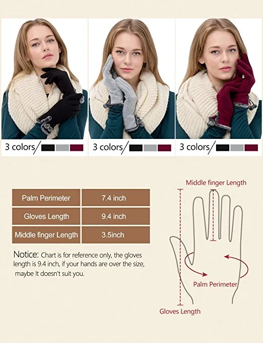 Guantes táctiles de pantalla para mujer, guantes de invierno gruesos y cálidos con forro inteligente para mensajes de texto, guantes de lana a prueba de viento, ropa cálida de invierno HJ133