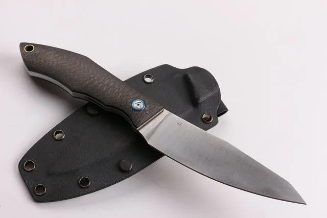 Anpassade knivar - Fast bladkniv D2 Satin Finish Blade Carbon Fiber Handle Knives Utomhus Jaktknivar med Kydex