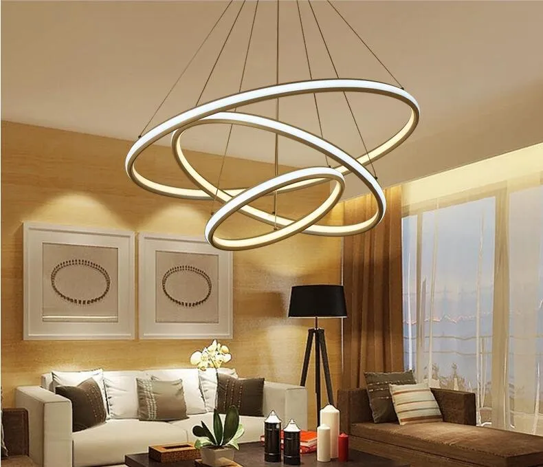 Circular Modern LED Pendant Lamp Double Glow Chandelier Lighting Aluminum Hanging Droplights for Dining Living Room Indoor Lights