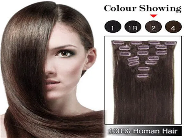 Brasilianska mänskliga hår rakt klipp i hårförlängningar 7st Full Head Set 16 "-22" Multiplicera färger Snabb leverans