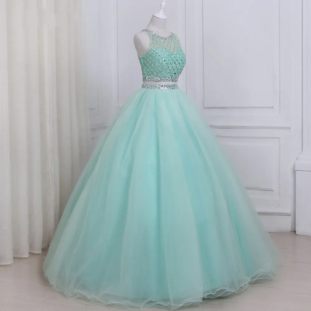 2 piece mint green prom dress Primavera Couture 3290 Size 2 Mint Prom Dress Sequins Backless Glass Slipper Formals