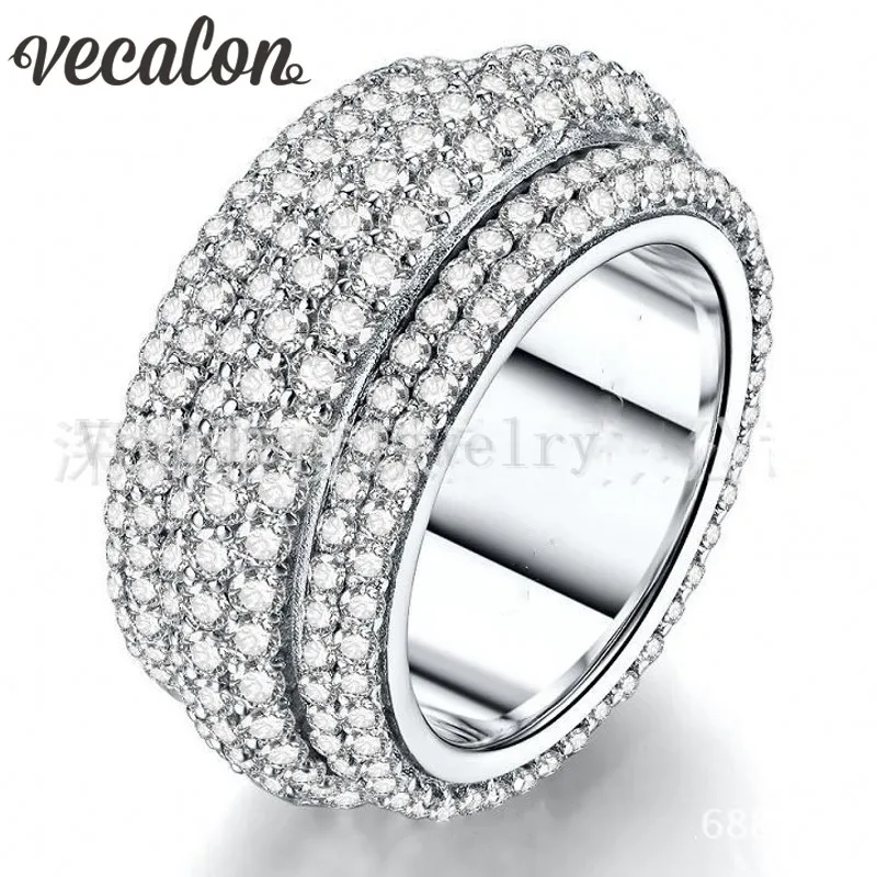 Vecalon 2016 Kvinna Ring 310pcs fulla simulerade diamant CZ 925 Sterling Silver Engagement Bröllopsband Ring för kvinnor