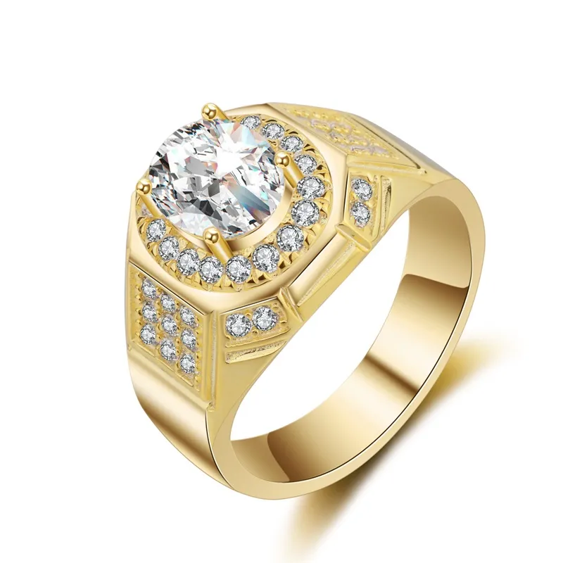 Yhamni Fashion Yellow Gold / White Gold Color Pierścień Luksusowe Złoto Wypełnione 2 Carat Sona CZ Diamond Men Zaręczyny Obrączki MJZ030