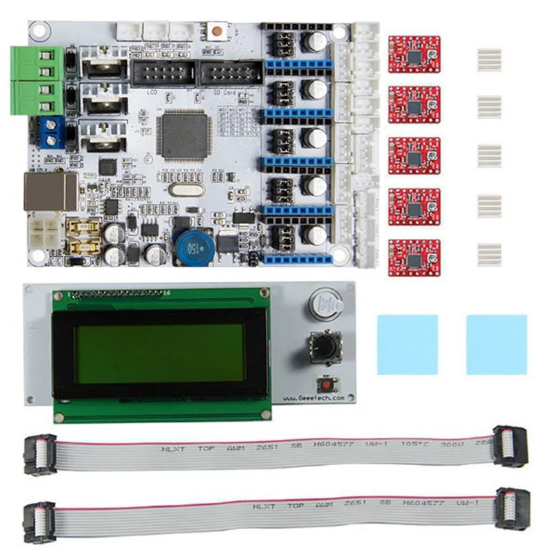 Livraison gratuite Carte mère d'imprimante 3D GT2560 + Pilote A4988 + Kit LCD2004 Taille compacte Connexion plus pratique