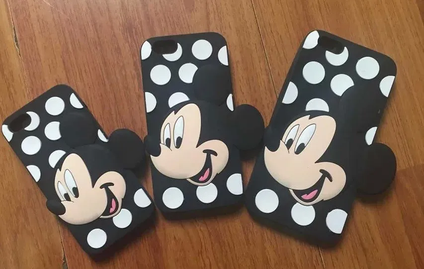 3D Mickey Minnie Mouse Yumuşak Silikon Kılıf Cep Telefonu Iphone 6 6S 4.7 Artı 5.5 SE 5 5S için Çiftler Lover ilmek Polka Dot Sevimli Skin Kapakları