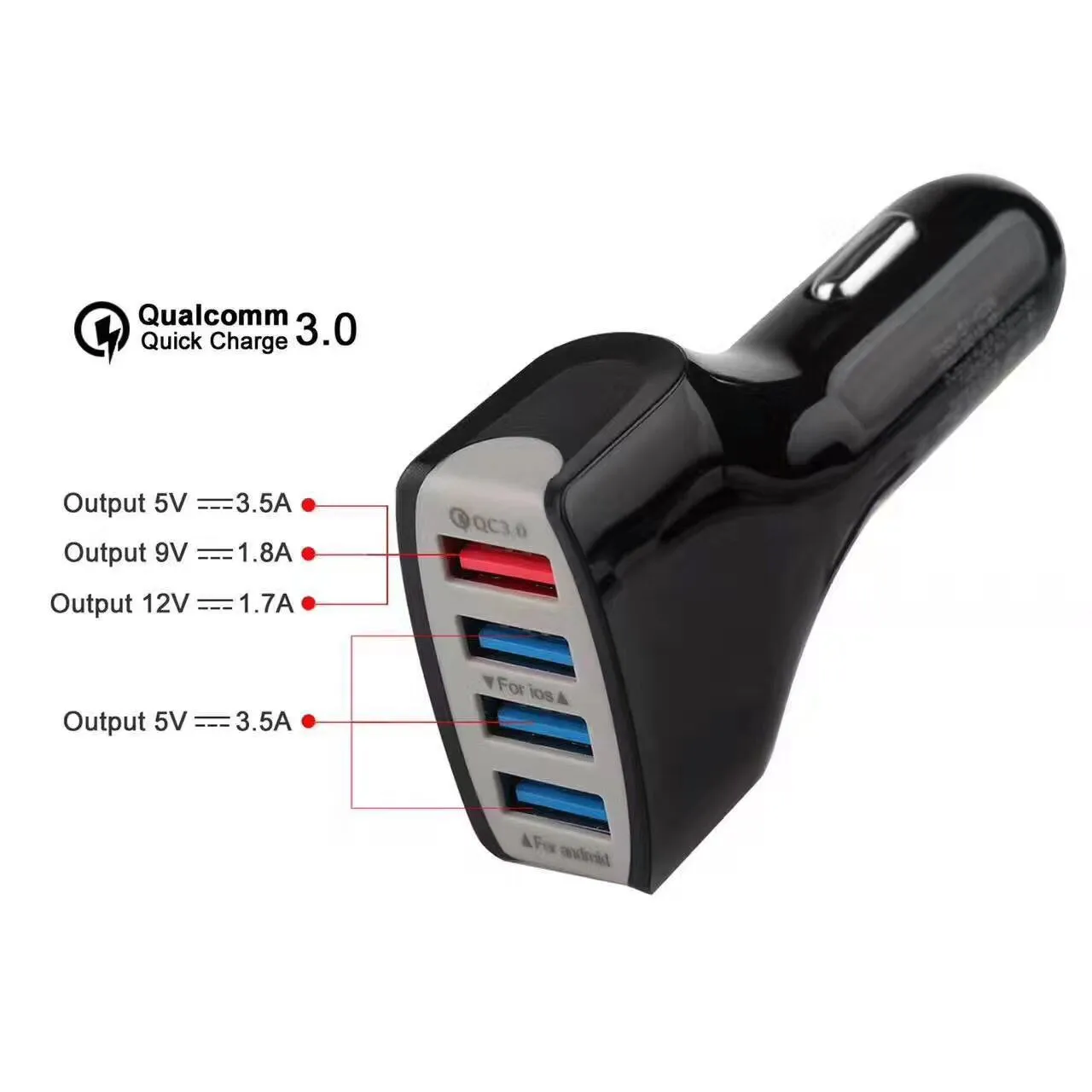 높은 Qualtiy QC3.0 QC 3.0 4 USB 포트 빠른 자동차 충전기 플러그를 들어 아이폰 삼성 갤럭시 충전 5V 9V 12V 적응 / 