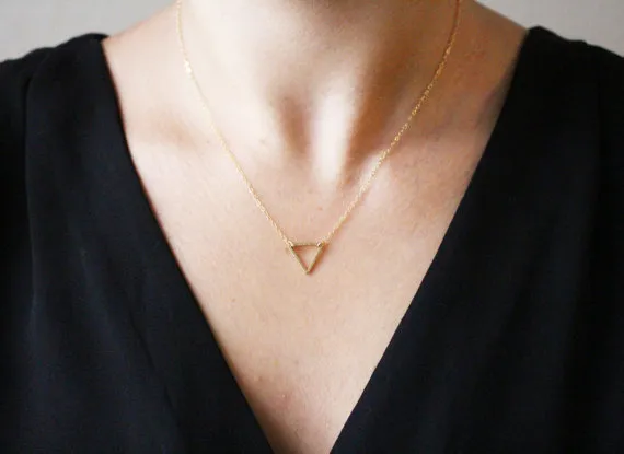 Tiny Open Triangle Necklaces Chevron Triangle Outline Necklace Simple Geometric V Necklace for Women