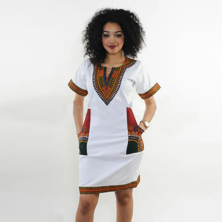 2017 Neues afrikanisches Modedesign-Kleid für Damen mit traditionellem Druck, Dashiki-Kleidung, nationale Schwarz-Weiß-Kurzarm-afrikanische Kleidung