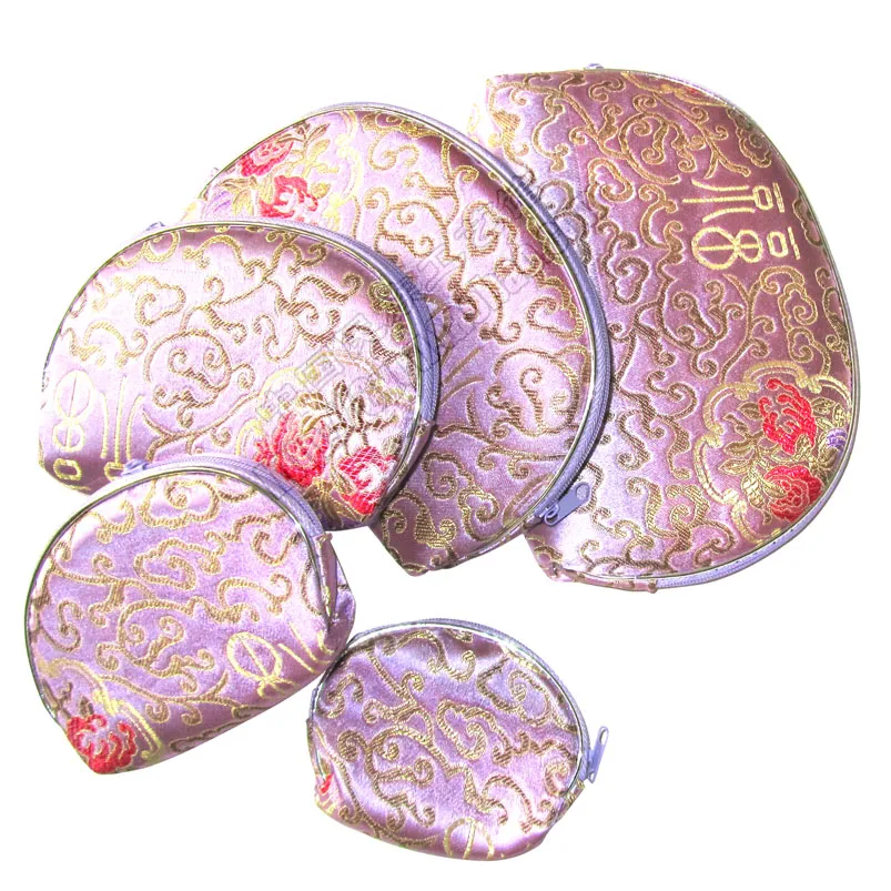 Light Portable Silk Brocade Bag 5 Storlek Set Dragkämpar Mynt Purse Travel Smycken Makeup Tools Storage Väskor Presentförpackning Pouch P308S