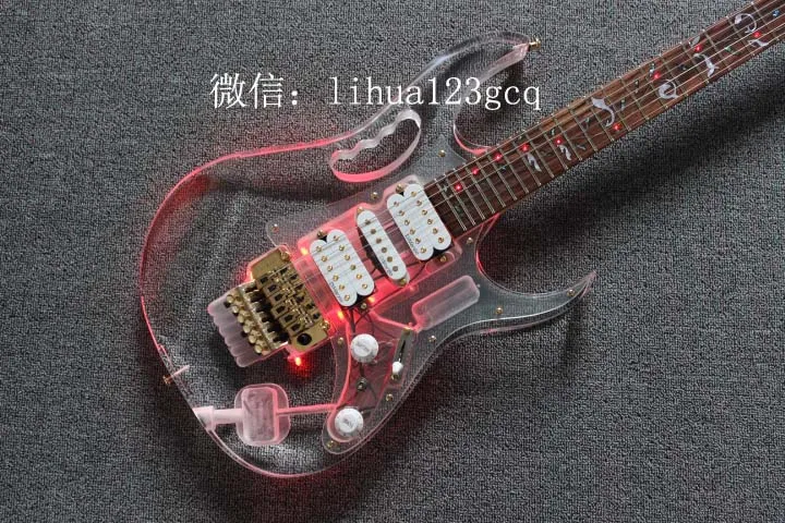 Lâmpada de cristal de cristal acrílico brilhante guitarra elétrica transparente de plexiglasse guitarra de 7V de guitarra de guitarra pode ser especificada, bem como cus