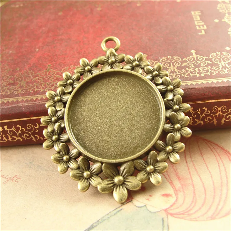 BOYUTE Round 25mm Cabochon Tray Wholesale Vintage Style Antique Bronze Silver Plated Blank Pendant Base Jewelry Findings & Components