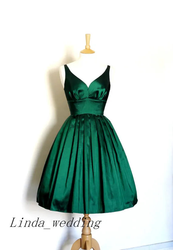 Real Sample Picture Emerald Green Prom Dress New Arrival V Neck Short Girl Evening Homecoming Gown