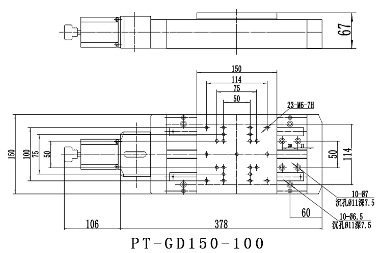 PT-GD150 50-500 Präzise elektrische Übersetzungsplattform, optische X-Achsen-Station, motorisierter Lineartisch, 50-500 mm Verfahrweg