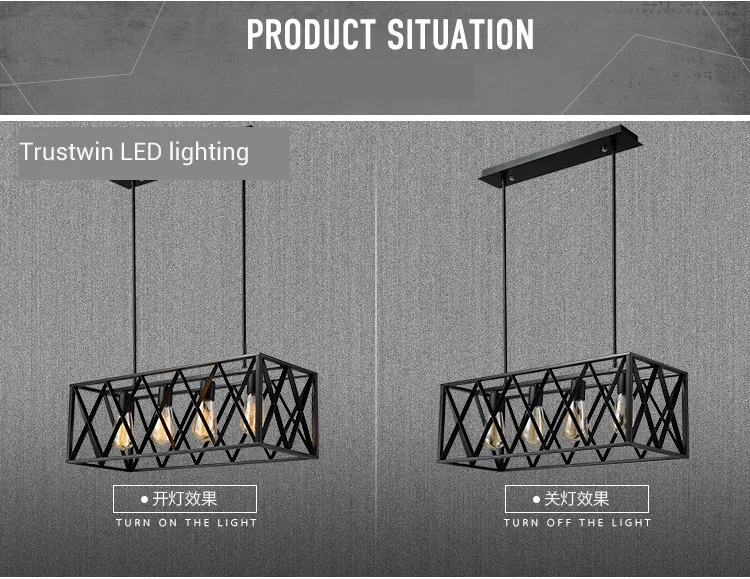 빈티지 걸려 빛 철 프레임 상자 사각형 샹들리에 미국의 산업 샹들리에 간단한 성격 거실 샹들리에 현대 p
