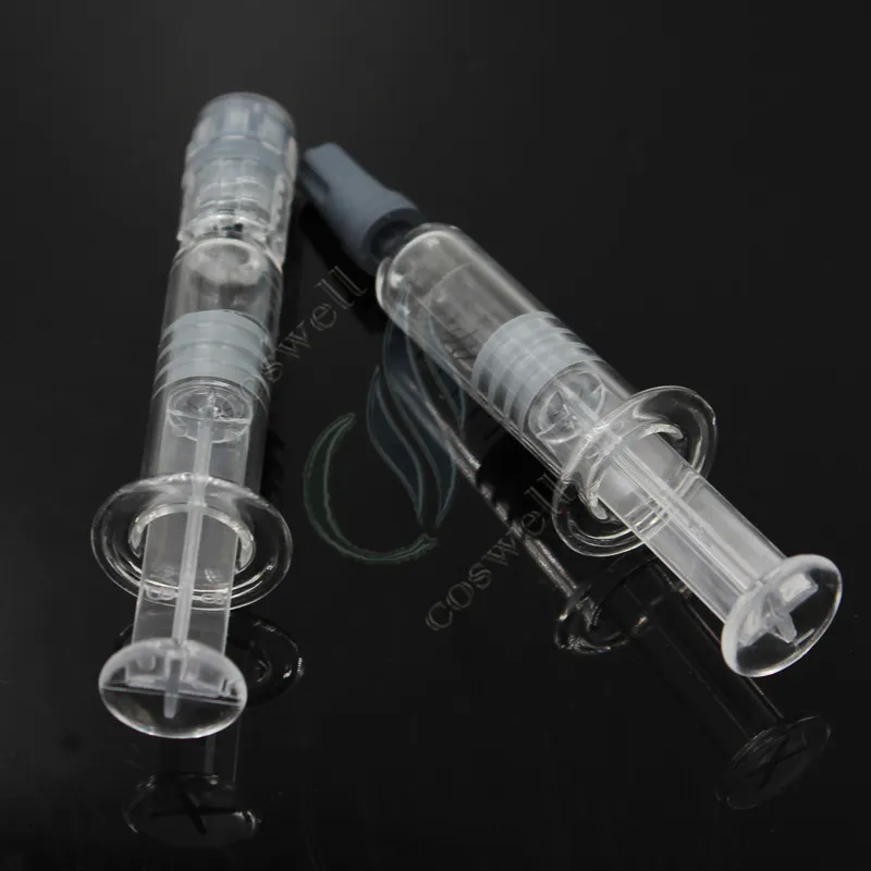 1 ML Luer Lock Pyrex Seringa Injetor de cabeça de ponta de vidro para cartuchos de óleo de Co2 grossos Tanque de cor clara BUD touch e cigs atomizadores de cigarros DHL