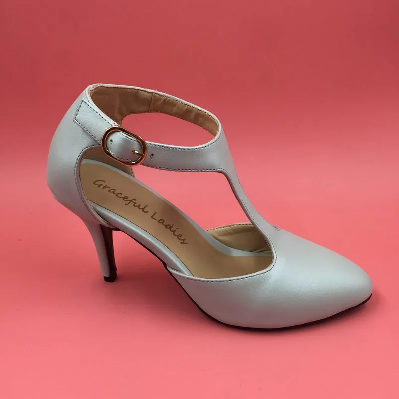 Elegant 7cm Med Heels Light Mint T strap Wedding Shoes for Bride Accessories