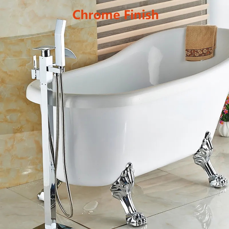 Gratis staande badkamer Badkraan + Handheld Douche Chrome Finish Single Handle Tub Mixer Taps