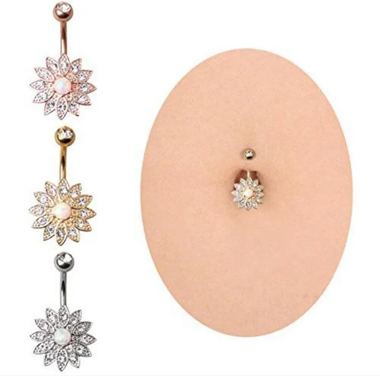 Boucle de nombril en or rose de haute qualité, pétales de diamant, bijou autrichien, anneau de nombril, ponction