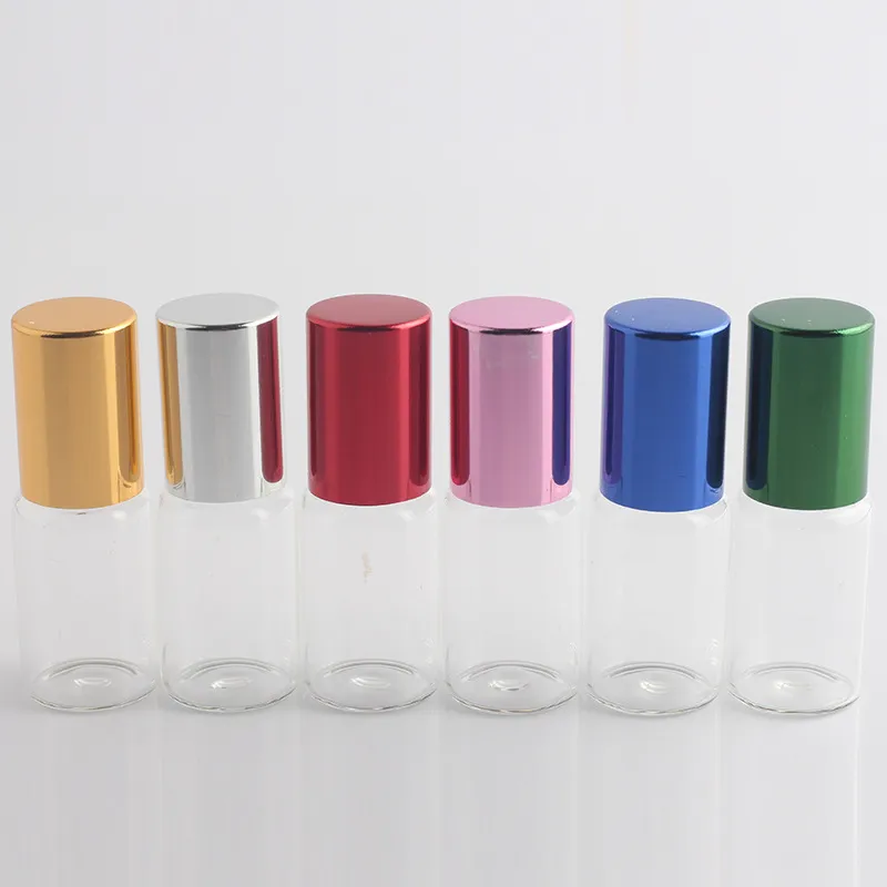 5ml/5gram 유리 롤온 병 튜브 알루미늄 캡 5CC 유리 롤러 볼 샘플 투명 병 향수 6 색