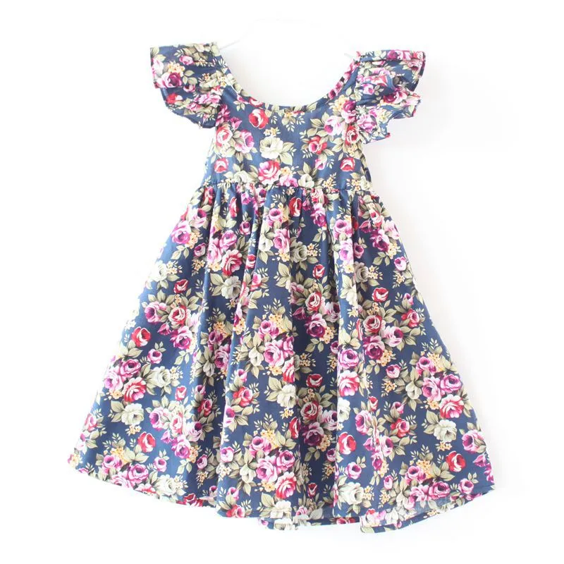 Ins Abito da spiaggia in cotone in ciliegio in ciliegio Girls Abito da spiaggia Floreale Bambino Summer Summer Backless Halter Dress Bambini Vintage Abiti da fiori Vintage 